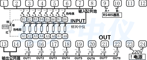八路温度显示控制仪接线图